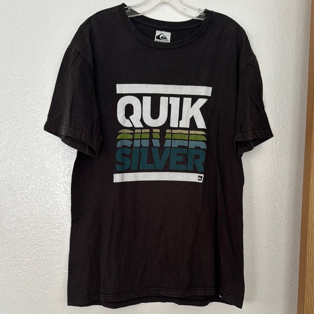 Quiksilver Black Short Sleeve Tee with Retro Graphic
